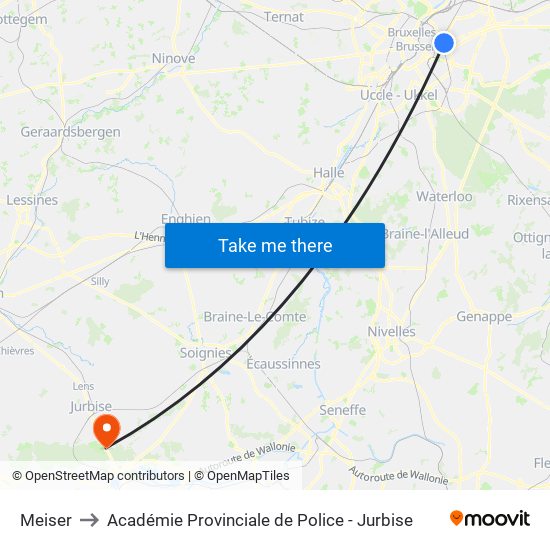 Meiser to Académie Provinciale de Police - Jurbise map