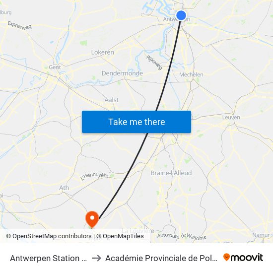 Antwerpen Station Luchtbal to Académie Provinciale de Police - Jurbise map