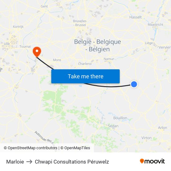 Marloie to Chwapi Consultations Péruwelz map