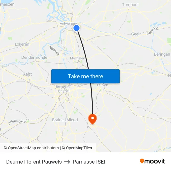 Deurne Florent Pauwels to Parnasse-ISEI map