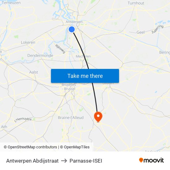 Antwerpen Abdijstraat to Parnasse-ISEI map