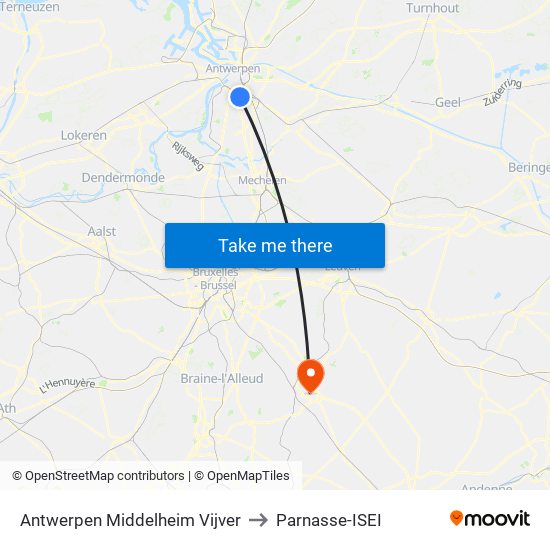 Antwerpen Middelheim Vijver to Parnasse-ISEI map