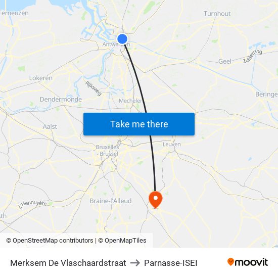 Merksem De Vlaschaardstraat to Parnasse-ISEI map