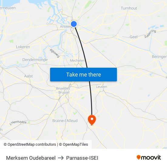 Merksem Oudebareel to Parnasse-ISEI map