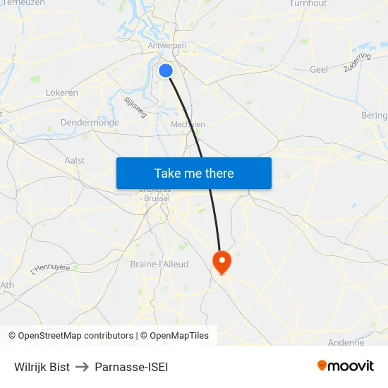 Wilrijk Bist to Parnasse-ISEI map