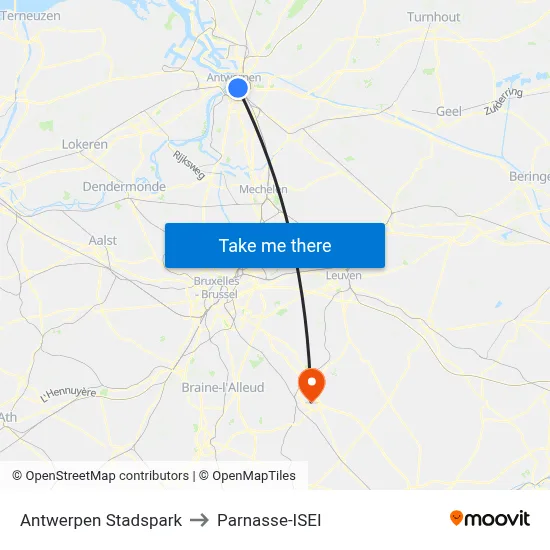 Antwerp City Park to Parnasse-ISEI map