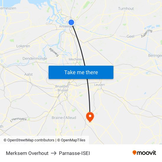 Merksem Overhout to Parnasse-ISEI map