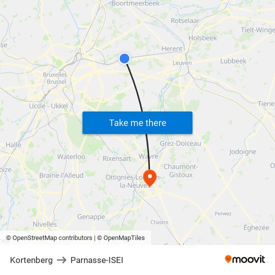 Kortenberg to Parnasse-ISEI map