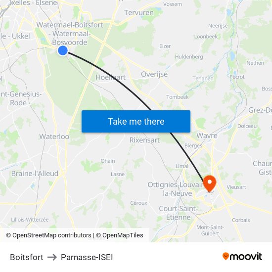 Boitsfort to Parnasse-ISEI map