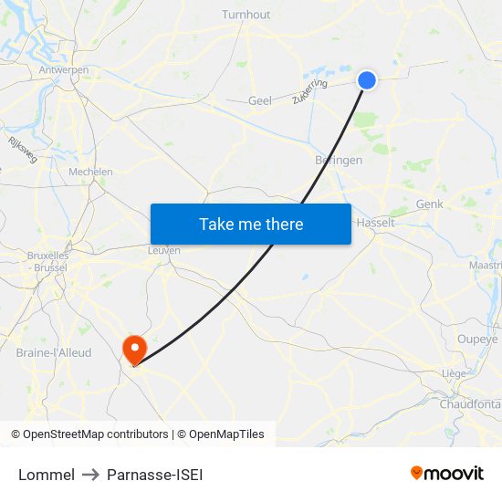 Lommel to Parnasse-ISEI map