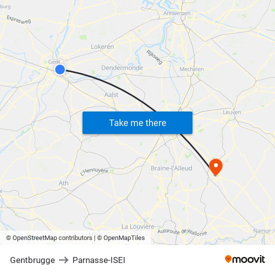 Gentbrugge to Parnasse-ISEI map