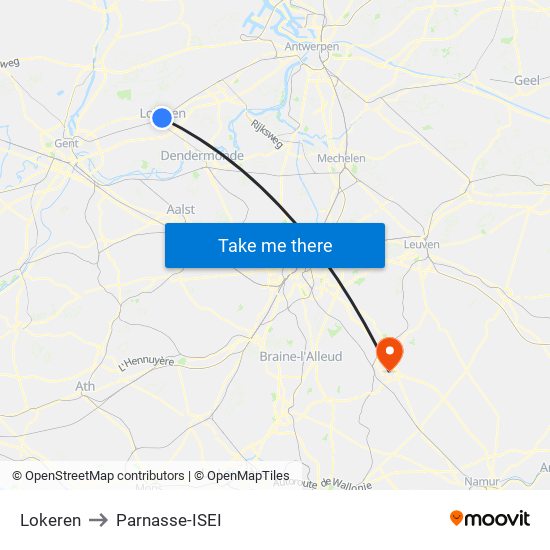 Lokeren to Parnasse-ISEI map