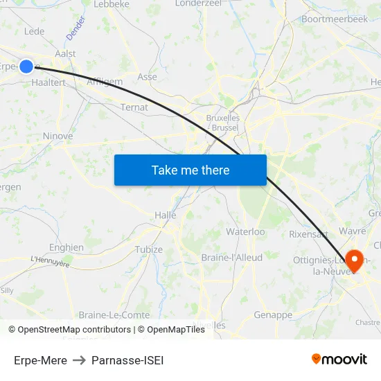 Erpe-Mere to Parnasse-ISEI map