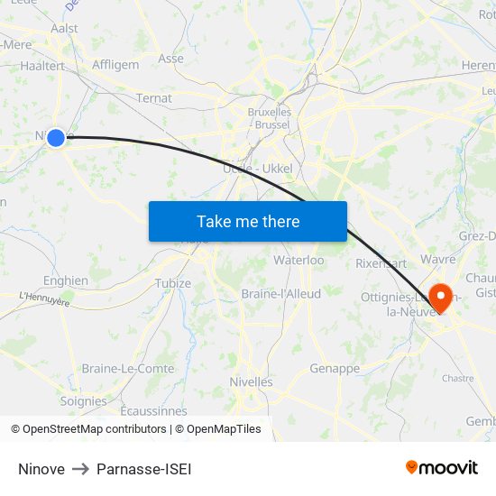 Ninove to Parnasse-ISEI map