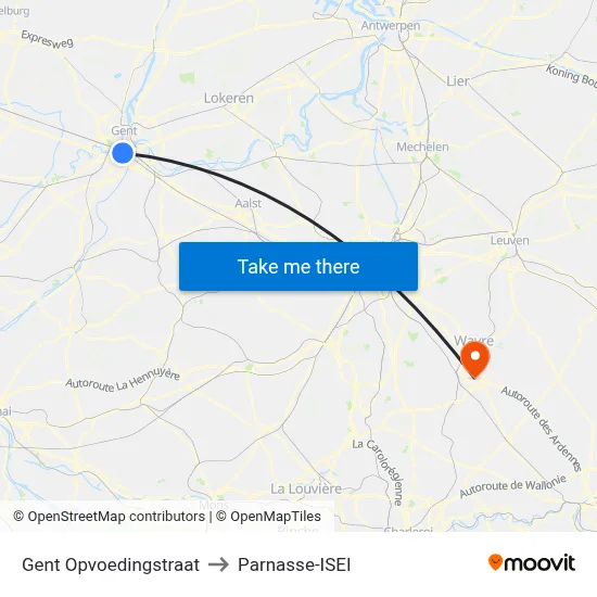 Gent Opvoedingstraat to Parnasse-ISEI map