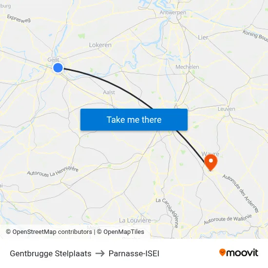 Gentbrugge Stelplaats to Parnasse-ISEI map
