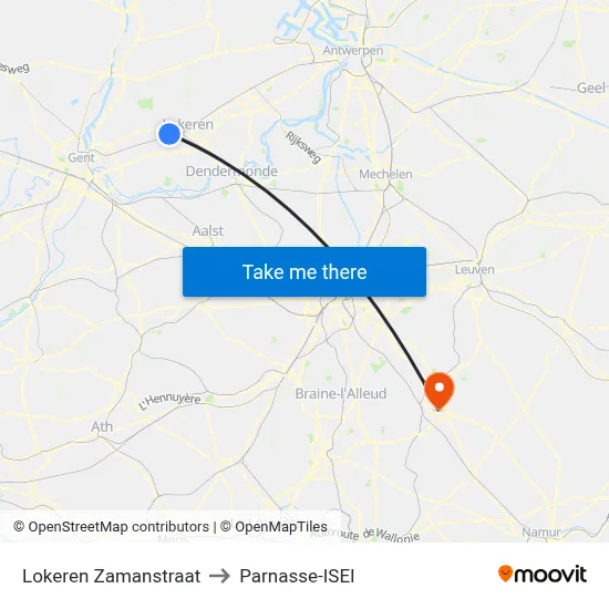 Lokeren Zamanstraat to Parnasse-ISEI map