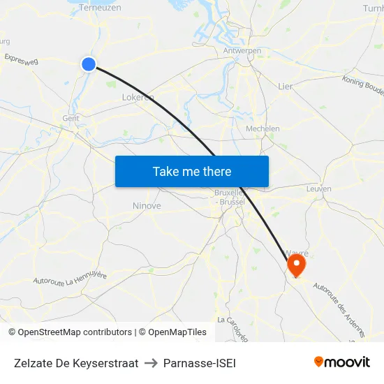 Zelzate De Keyser Street to Parnasse-ISEI map