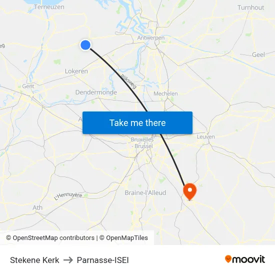 Stekene Church to Parnasse-ISEI map