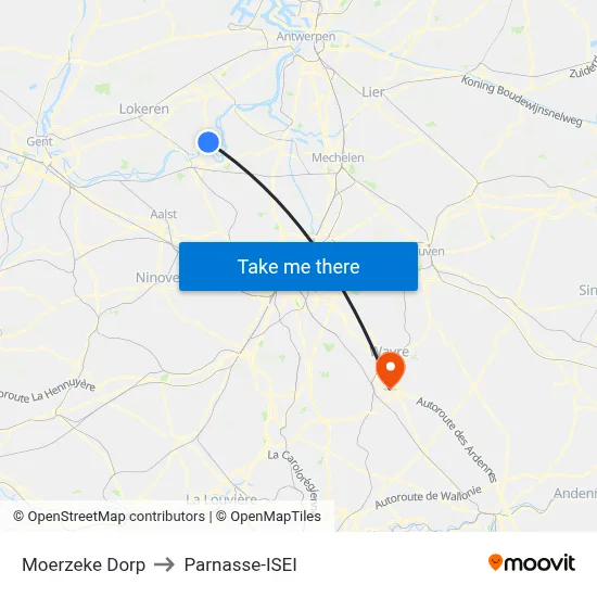 Moerzeke Dorp to Parnasse-ISEI map