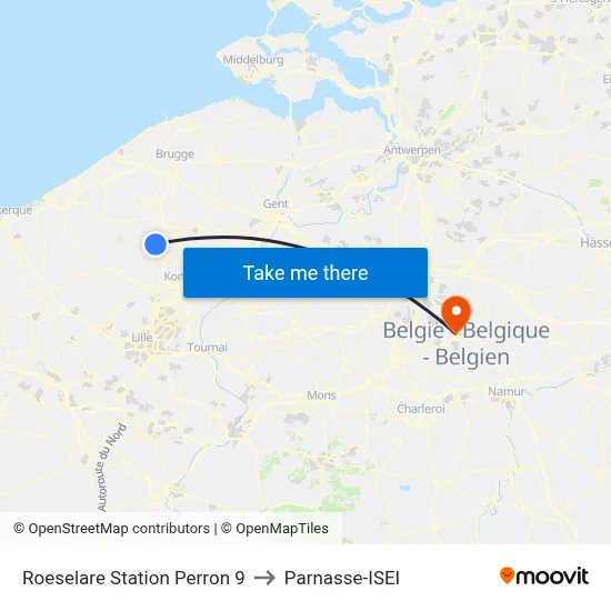 Roeselare Station Platform 9 to Parnasse-ISEI map