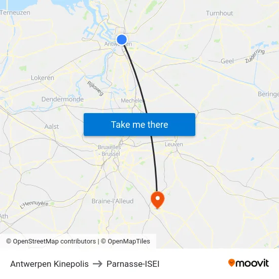 Antwerpen Kinepolis to Parnasse-ISEI map