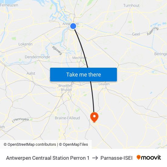 Antwerpen Centraal Station Perron 1 to Parnasse-ISEI map