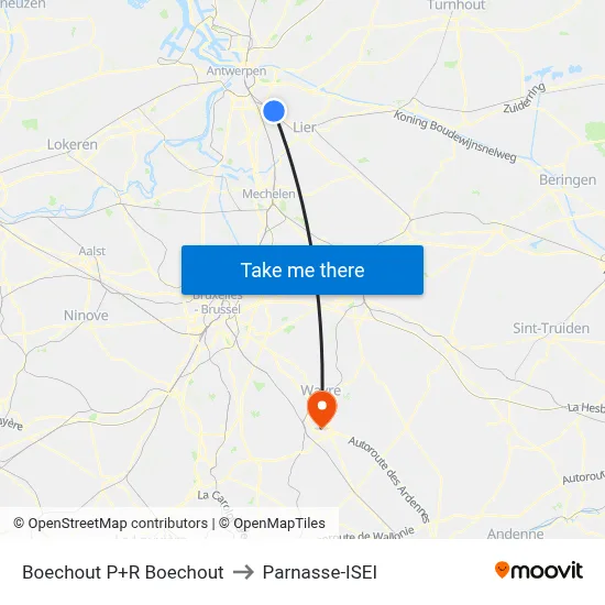 Boechout Park & Ride to Parnasse-ISEI map