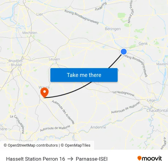 Hasselt Station Platform 16 to Parnasse-ISEI map
