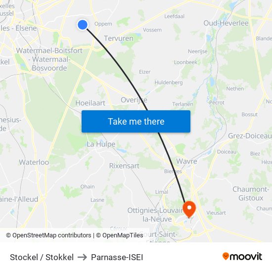 Stockel / Stokkel to Parnasse-ISEI map