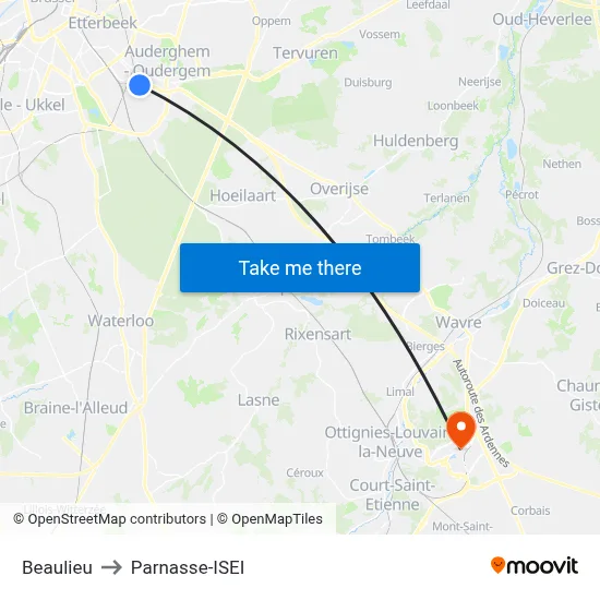 Beaulieu to Parnasse-ISEI map