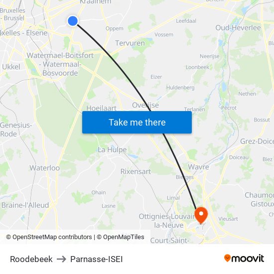 Roodebeek to Parnasse-ISEI map