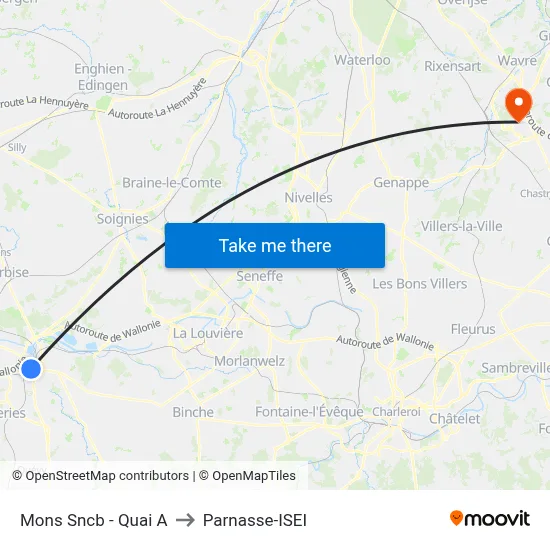 Mons Sncb - Quai A to Parnasse-ISEI map