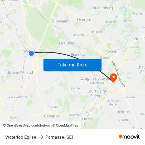 Waterloo Church to Parnasse-ISEI map