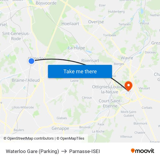 Waterloo Gare (Parking) to Parnasse-ISEI map