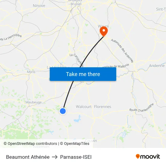 Beaumont Athénée to Parnasse-ISEI map