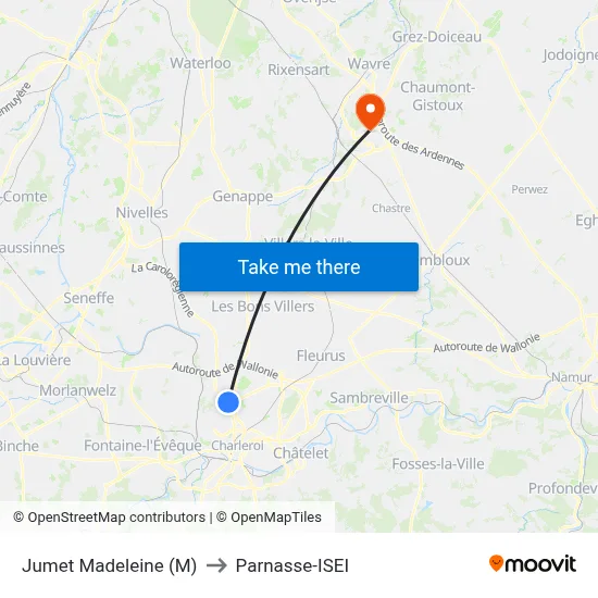 Jumet Madeleine (M) to Parnasse-ISEI map