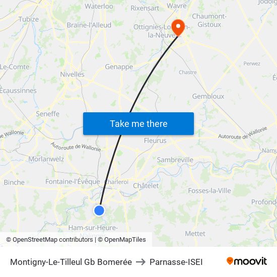 Montigny-Le-Tilleul Gb Bomerée to Parnasse-ISEI map