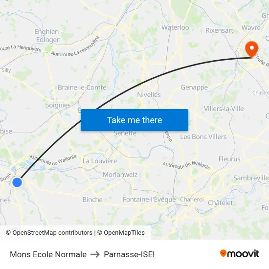 Mons Ecole Normale to Parnasse-ISEI map