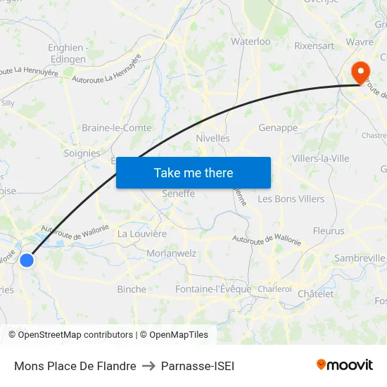 Mons Place De Flandre to Parnasse-ISEI map