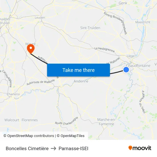 Boncelles Cemetery to Parnasse-ISEI map