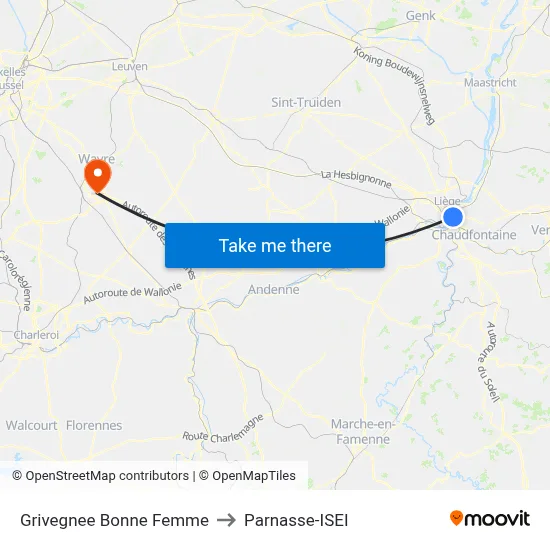 Grivegnee Good Woman to Parnasse-ISEI map