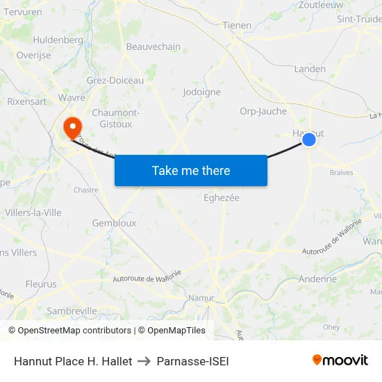 Hannut H. Hallet Square to Parnasse-ISEI map