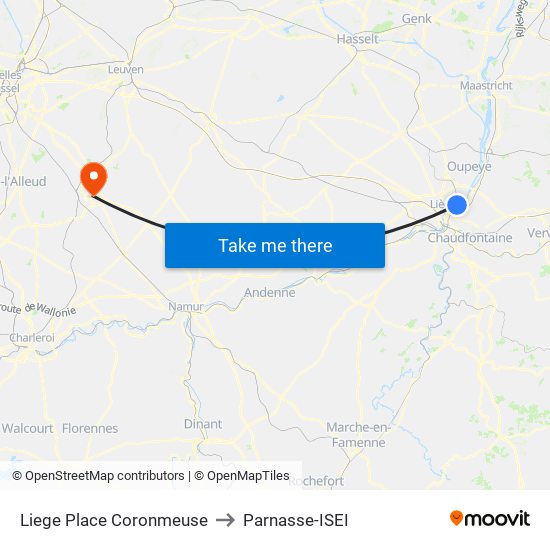 Liege Place Coronmeuse to Parnasse-ISEI map