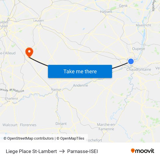 Liege Place St-Lambert to Parnasse-ISEI map