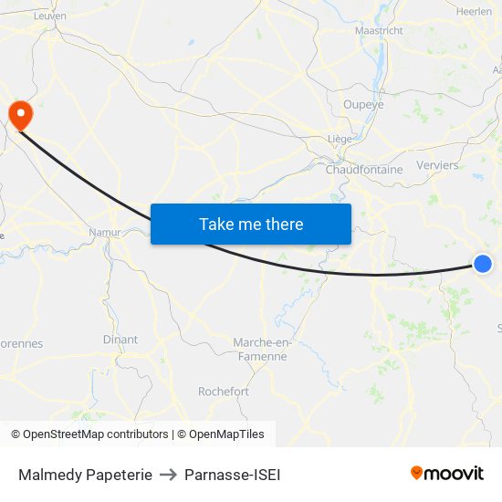 Malmedy Papeterie to Parnasse-ISEI map