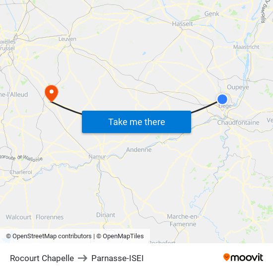 Rocourt Chapelle to Parnasse-ISEI map