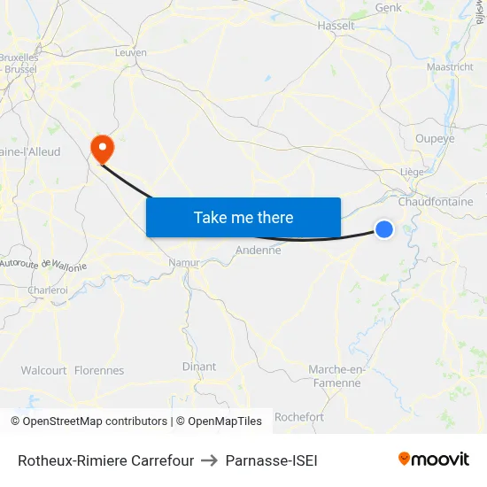 Rotheux-Rimiere Crossroads to Parnasse-ISEI map