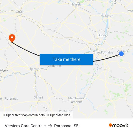 Verviers Gare Centrale to Parnasse-ISEI map