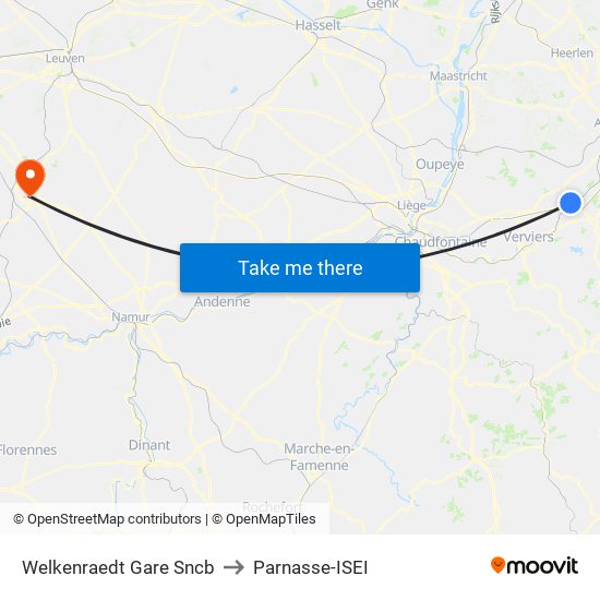 Welkenraedt Gare Sncb to Parnasse-ISEI map